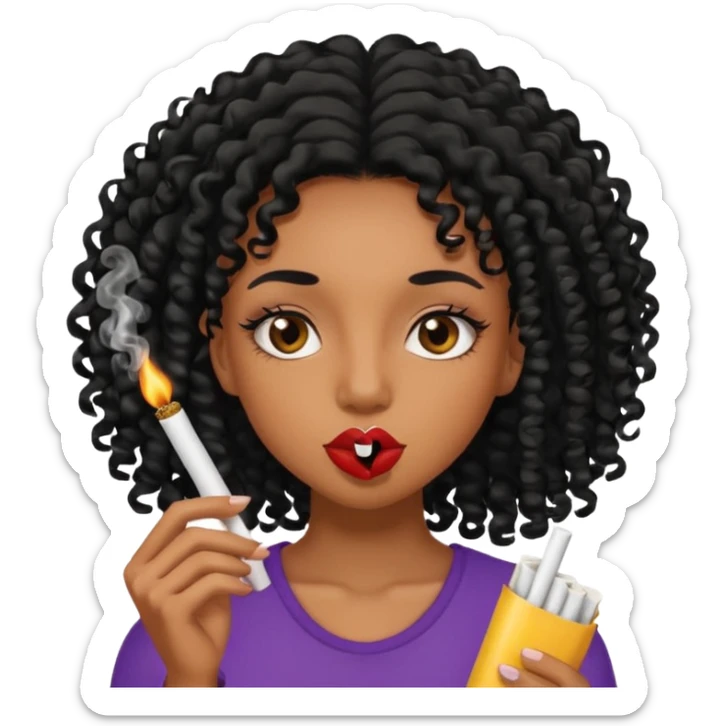 Black girl with eyelashes and curly hair smoking weed with it in her mouth sticker