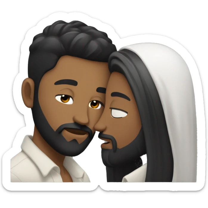 Gay couple kissing one is tan black hair and beard and the other is white black Hair and beard sticker