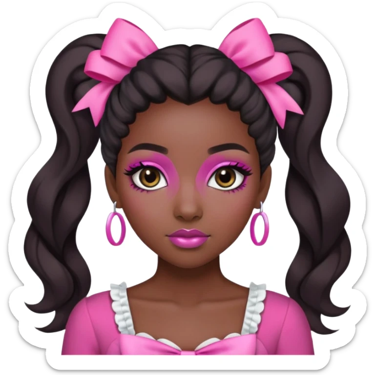 pretty black girl with makeup and pink clothes and bows in her hair sticker
