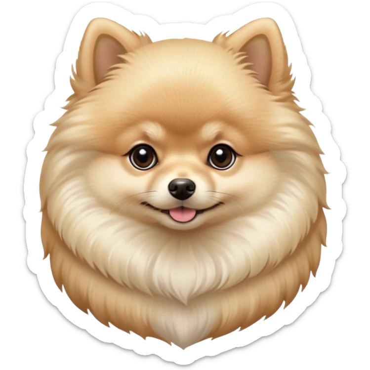 Cinematic Noble Cream Pomeranian Portrait Emoji, Poised and regal, with a compact, fluffy build and a pristine, well-groomed cream Fur, deep-set soulful dark eyes, Simplified yet sharp and sophisticated features, highly detailed, glowing with a soft, dignified glow, high shine, intelligent and spirited, stylized with an air of elegance, focused and attentive, soft glowing outline, capturing the essence of a watchful and confident companion, so majestic it feels as though it could prance out of the screen with effortless authority! sticker