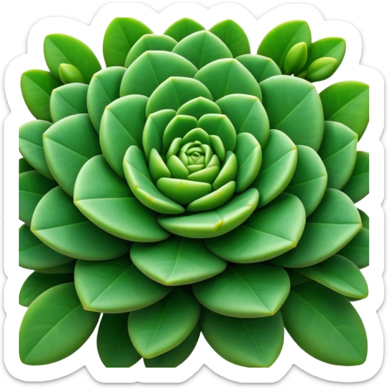 Cinematic Realistic Crassula Emoji, Compact and vibrant, with small, fleshy leaves arranged in thick, rounded clusters. The deep green hue of the leaves radiates calm, while their structured growth speaks of endurance. Soft glowing outline, capturing the essence of perseverance and tranquility in a crassula plant! sticker