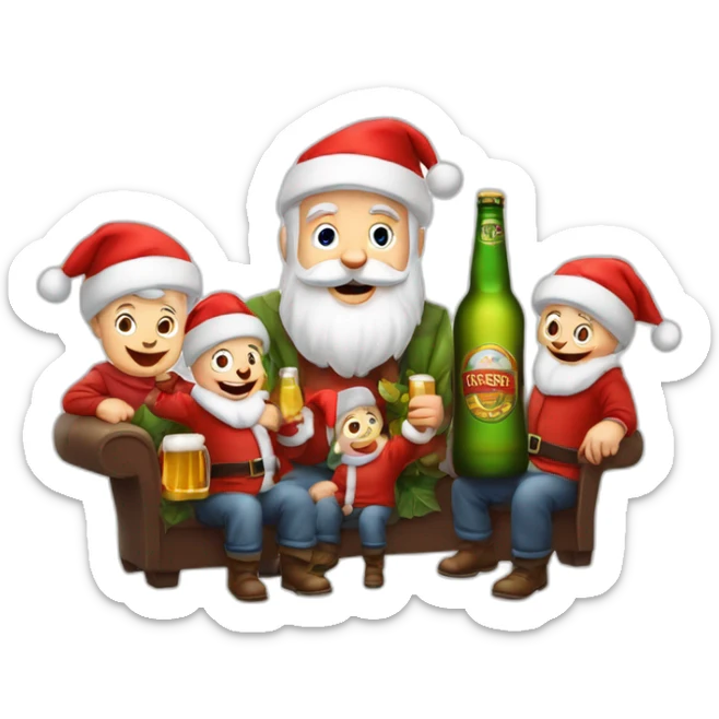 Père Noël et des enfants qui boivent de la bière sticker
