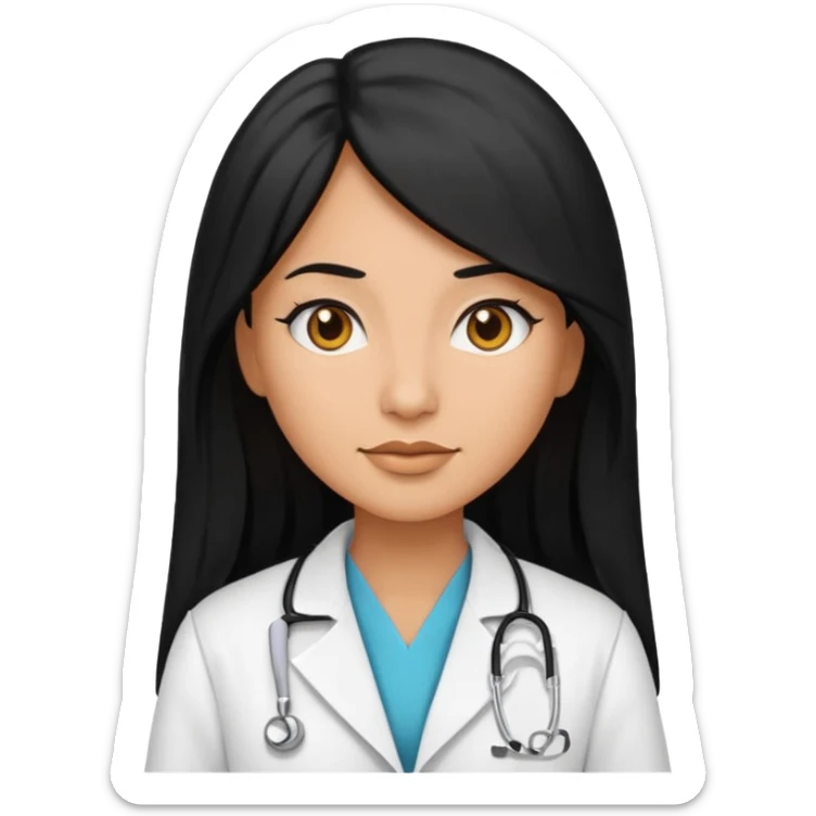 tan skin woman with long black hair in a doctor's coat, emoji style sticker