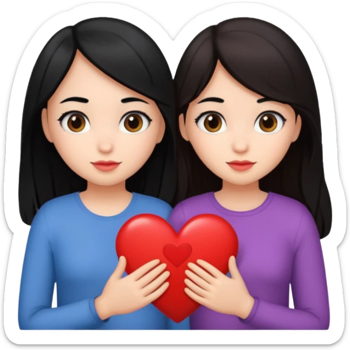 2 girls that have a heart one hair black the other brown  sticker