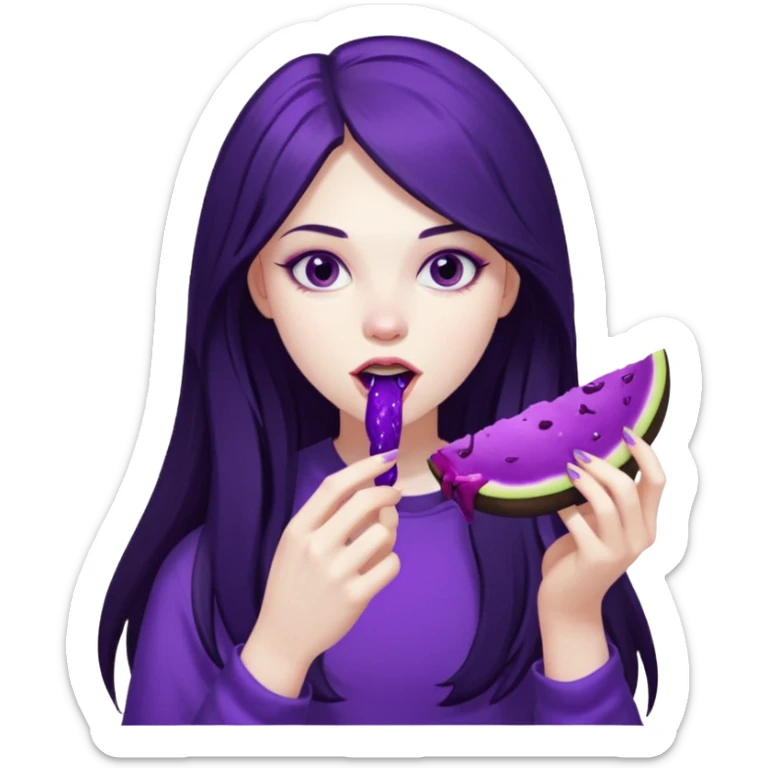 girl with long hair and alternative with eating disorder purple food sticker