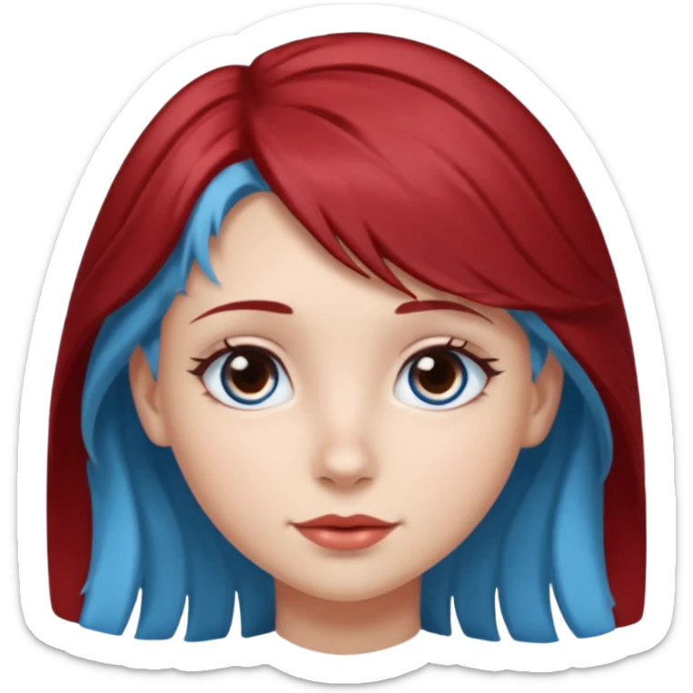 Half blue wavy haired blue eyed girl and straight little bit dark red haired dark brown eyed girl sticker