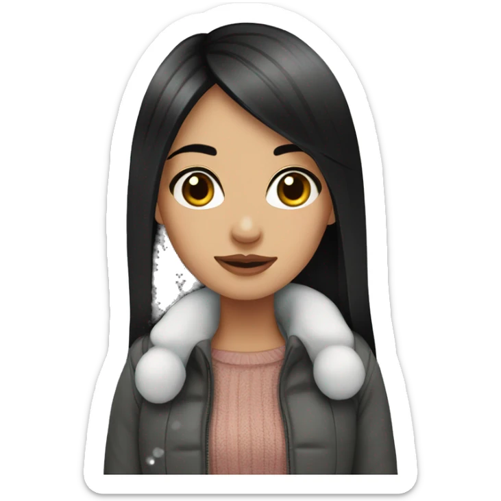 Winter wonderland cute girl with black straight hair sticker