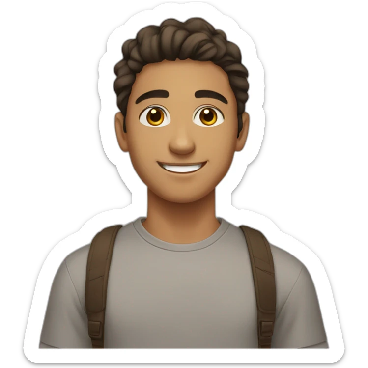 An Maghreb teenager with a middle part and brown hair. He smile and has a clear complexion. sticker