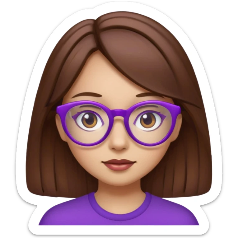 a girl with brown hair that is long and wears purple glasses sticker
