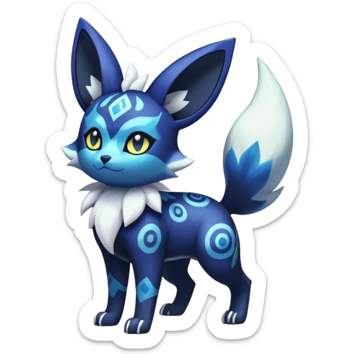 Shiny Exotic Badass Colorful Ethereal Royal Mysterious Gothic Meowstic-Umbreon-Pokémon-Fakémon-hybrid-creature (full body) with random pattern-markings sticker