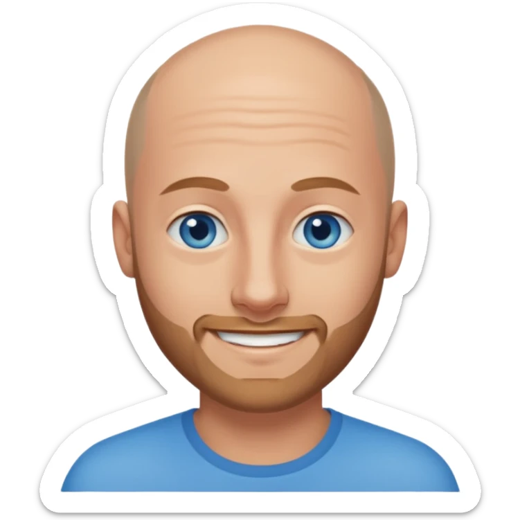 homme yeux bleus presque chauve et une barbe courte moins de chevaux et sourir sticker