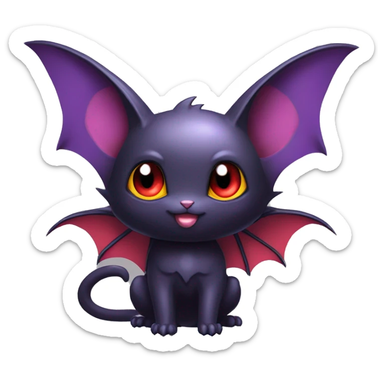 Cool Cute Edgy Dark Black Red Purple Batty Chibi Noibat-Cat-Pokémon-Fakémon-hybrid sticker