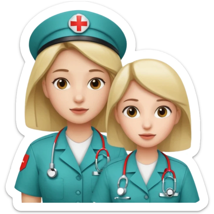 A young medic (woman) attending to a person at the local hospital sticker