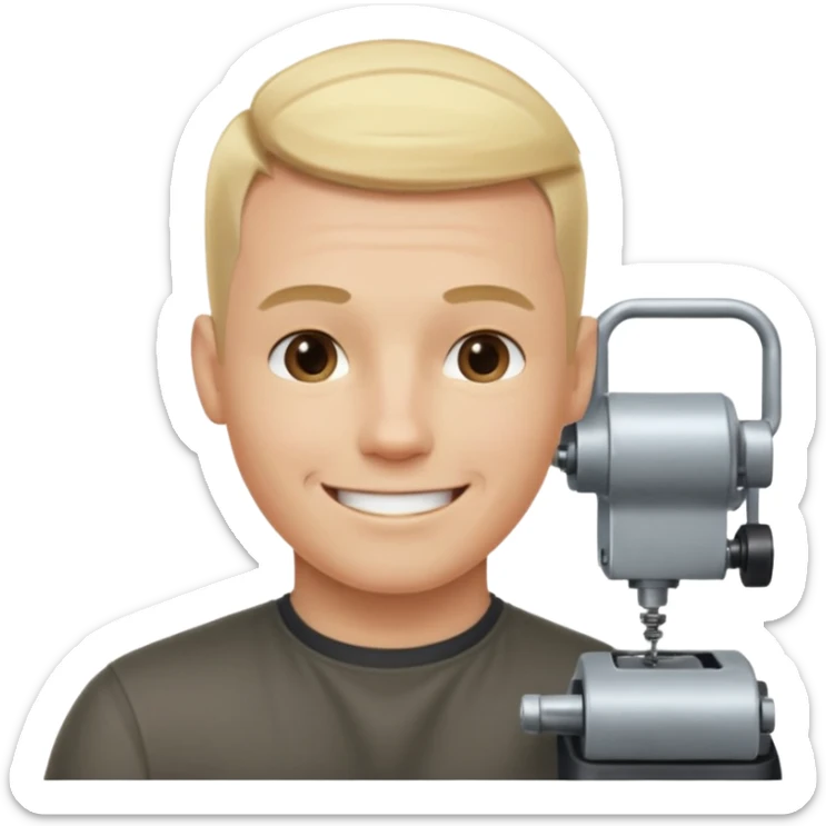 Male, no glasses, blonde hair, right side of hair shaved with a machine, face turned towards the camera sticker