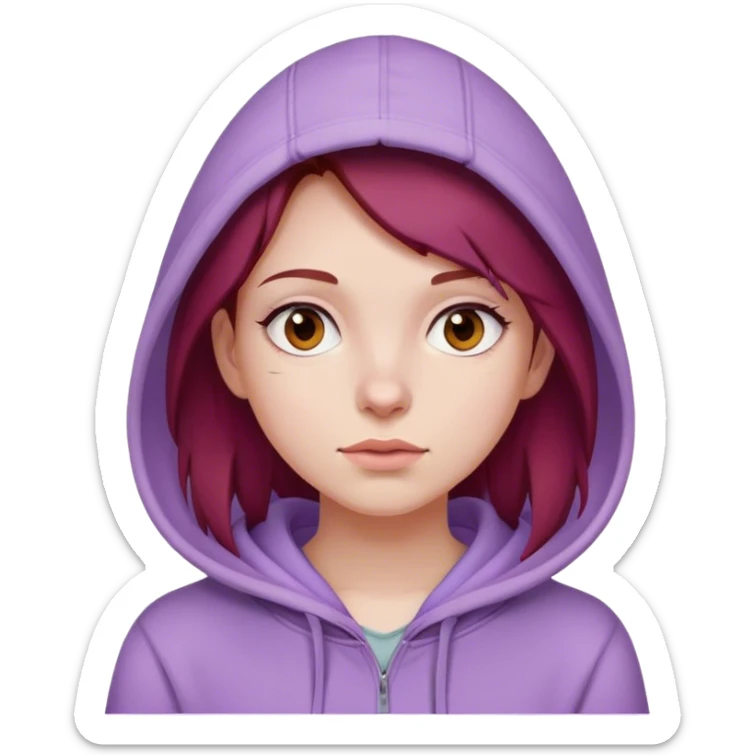 Dark red hair Girl wearing a lilac colored hoodie  sticker