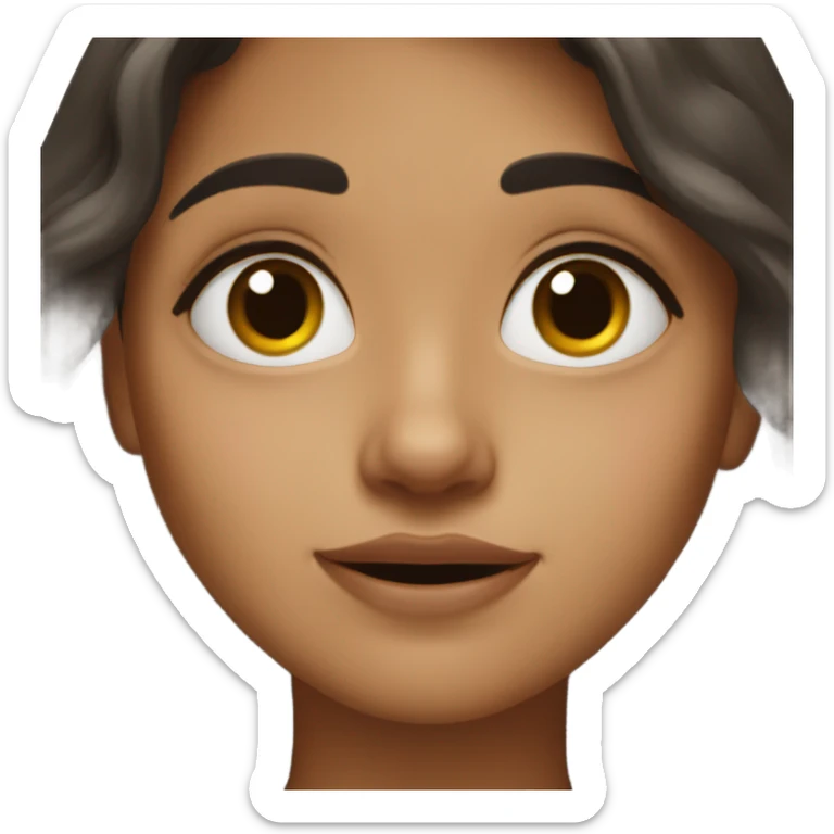 A girl with wavy, dark hair and a mole close to the nose sticker