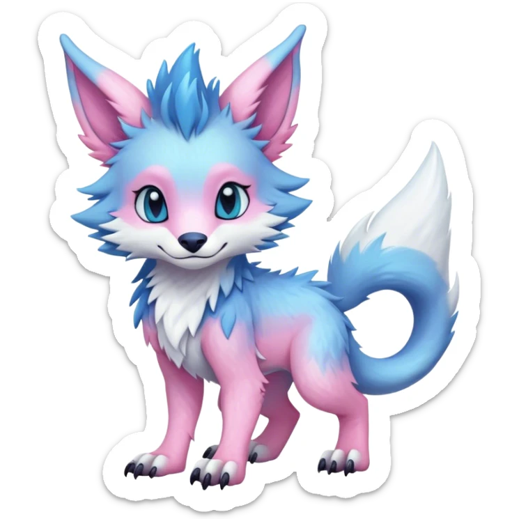Feral Rare Fantasy cute adorable edgy pastel pink light-blue white iridescent Vernid-Sergal-hybrid by LiLaiRa, markings, tufted ears, full body sticker