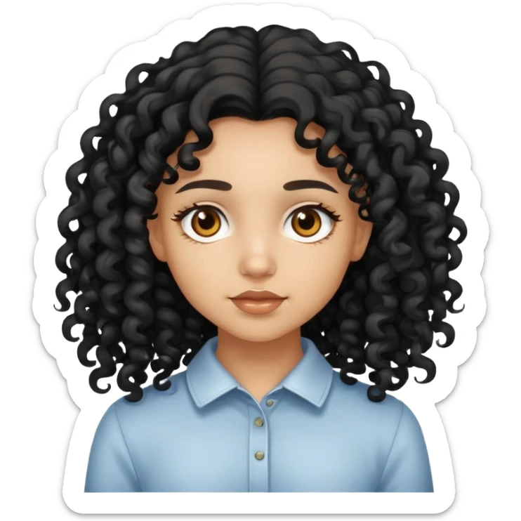 light skin girl with curly black long hair and brown eyes  sticker