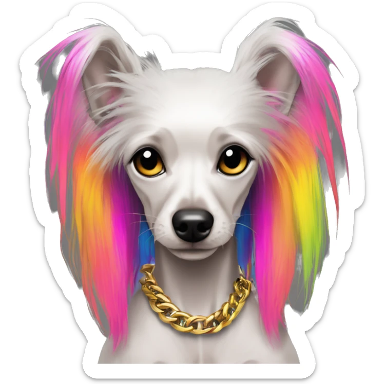 Punk Chinese crested dog neon rainbow hair gold chain punk piercings tattoos punk ear piercings sticker