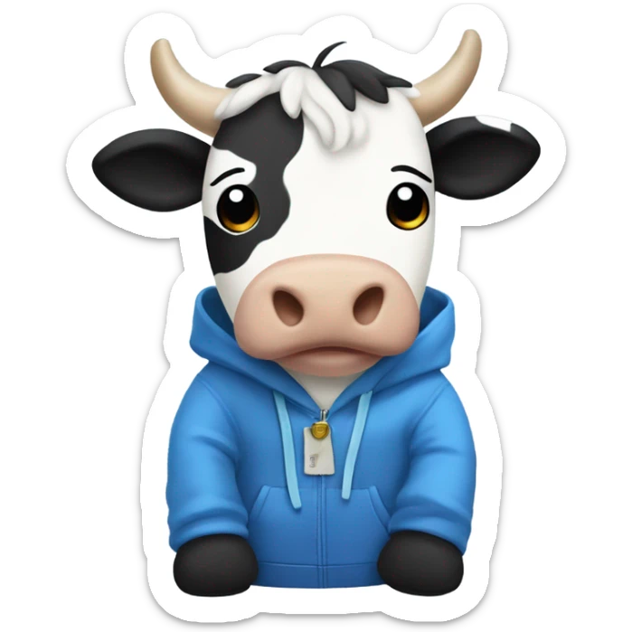 marlow moo a cute stuffed toy cow wearing a facebook hoodie and blue slacks sticker