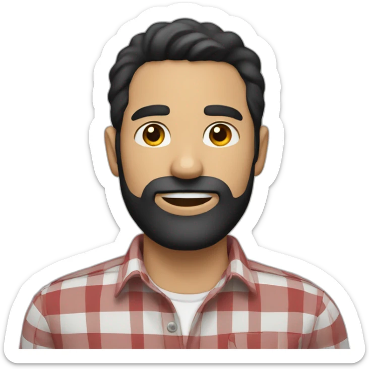 white man around 35. short black hair. with beard. wear a scarlet check shirt. sticker