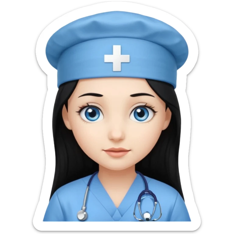 girl with long black hair with medicine degree and the tipical hat sticker