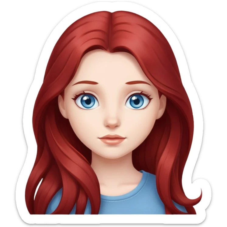 Cute pretty girl with long dark red hair and blue grey eyes sticker