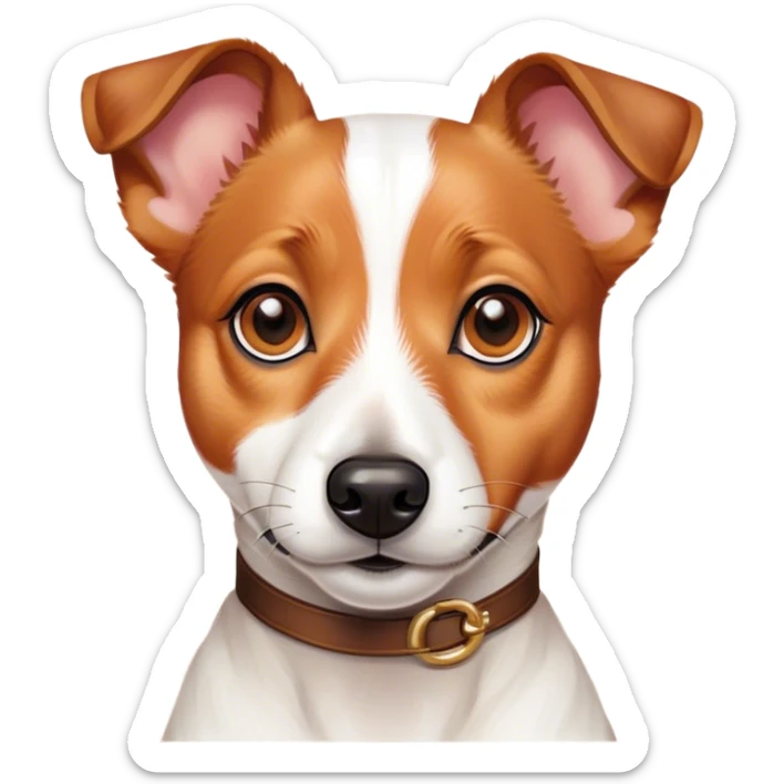 Cinematic Noble Jack Russell Terrier Portrait Emoji, Poised and spirited, with a compact, agile build in rich, warm tones, bright, alert eyes, perky ears, and a determined, lively expression, Simplified yet sharp and sophisticated features, highly detailed, glowing with a warm, natural luminescence, high shine, intelligent and resilient, stylized with an air of energetic authority, focused and alert, soft glowing outline, capturing the essence of a watchful and confident Jack Russell Terrier that appears ready to bound out of the screen with effortless energy! sticker