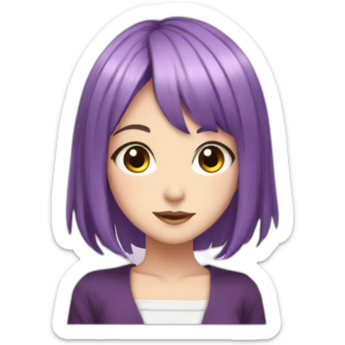 anime girl with purple hair with a white ribbon in it and hazel eyes sticker