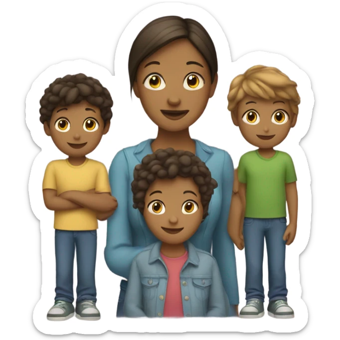 mom with 3 children (a teen and two small children) sticker