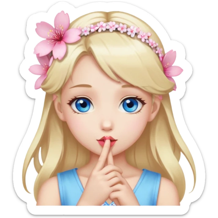 Girl with blond hair and sakura accessories on her hair have blue eyes beautiful finish and she sending lovely kisses  sticker