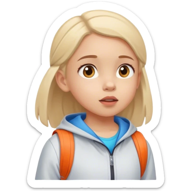 little tourist girl in sports clothes looking up sticker