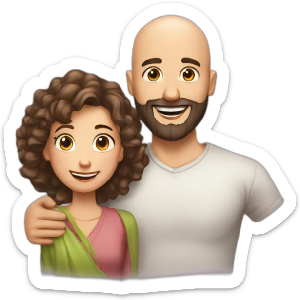 Happy-secret-couple-bald-guy-with-beard-with-boy-haircut-girl-hugging sticker