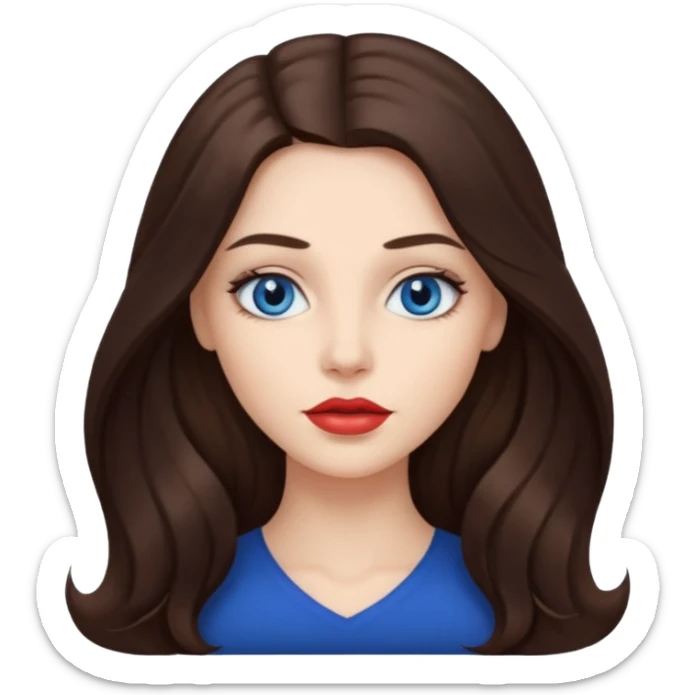Woman with fair skin long brunette hair dark blue eyes and full lips sticker