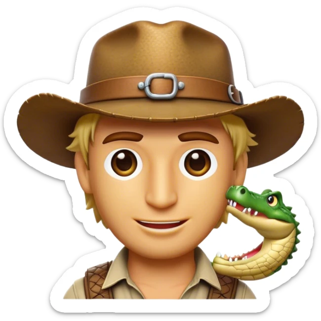 Cinematic Realistic Crocodile Dundee Pop Culture Emoji, depicted with rugged charm and adventurous spirit rendered with lifelike detail and cinematic lighting. sticker