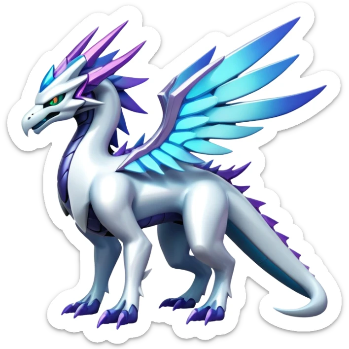 Colorful Futuristic Modern Epic Legendary Shiny Cyber-Suicune-Dialga-Reshiram-Creature, (full body) sticker