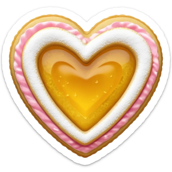 Realistic shortbread cookie in the shape of a heart with color of lemon jelly middle filling and sprinkled powder sugar on top. sticker
