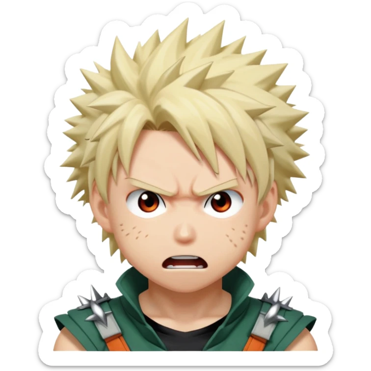 Bakugo Katsuki from My Hero Academia with spiky blonde hair and angry expression sticker