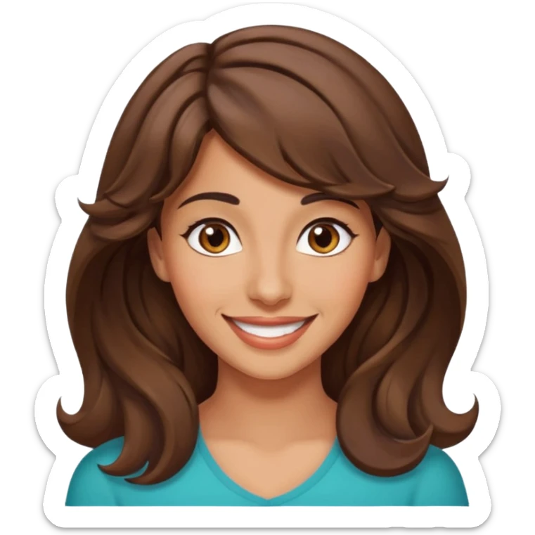 30 yr old middle eastern woman wavy brown hair side bangs big smile tanned skin brown eyes sticker