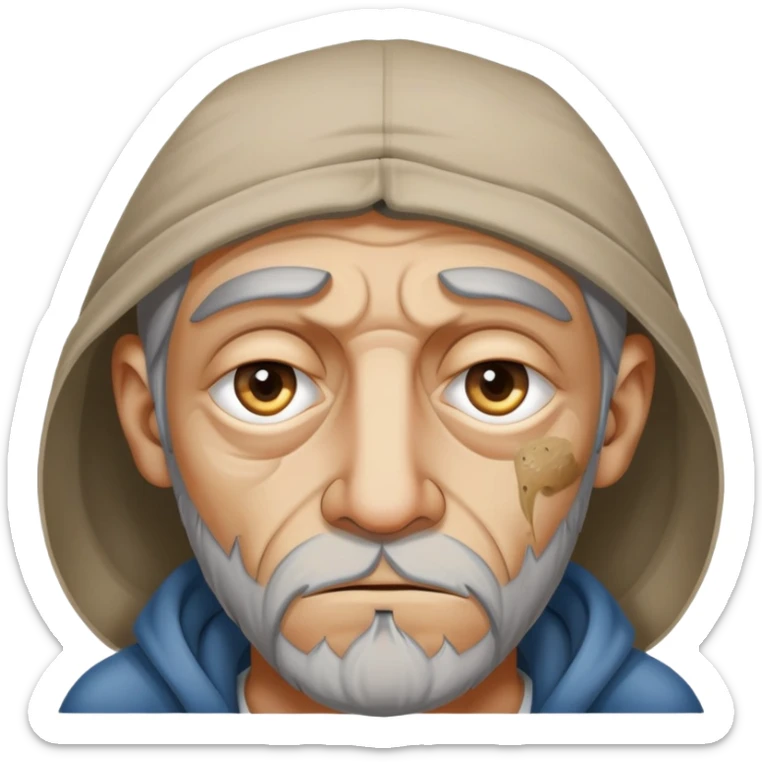 Homeless dirty man High on drugs no sleep veiny eyes irritated eyes allergies sticker