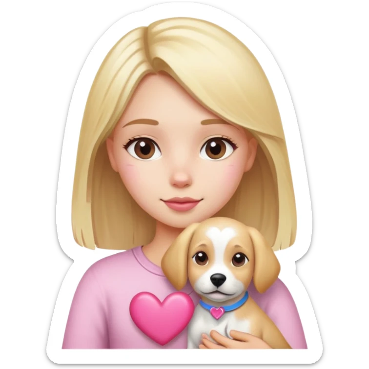 Dog and chill girl blond hair and pink heart  sticker