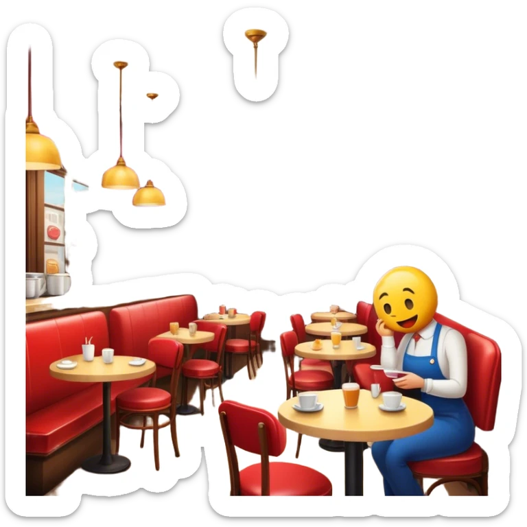Cinematic Realistic Caf√© Culture Pop Culture Emoji, showcasing a vibrant French caf√© scene rendered with rich textures and warm, inviting lighting. sticker