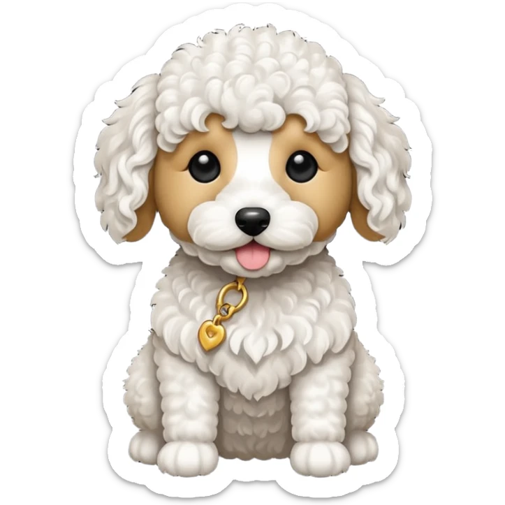 Can you make me an emoji of a very white mini goldendoodle no brown in his fur that looks at more poodle with black eyes? sticker