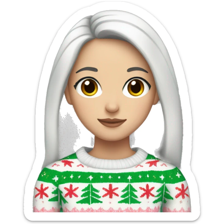 White girl with black hair wearing a Pastel Christmas sweater sticker