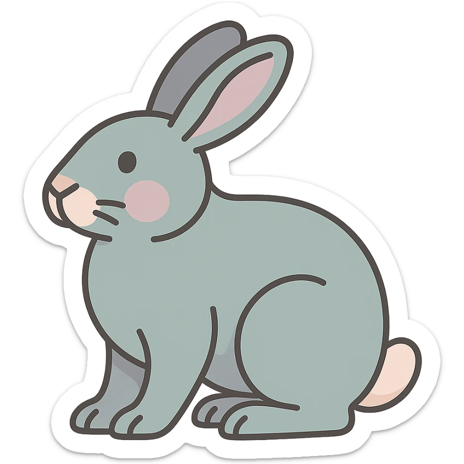 Create an icon-color-outlined style illustration of a rabbit as the symbol of the year according to Feng Shui, in a Chinese Eastern style. Use thin, clean contours and soft rounded shapes. Apply a pastel palette with colors #98B5BC, #B5B3C1, #C9A3C9, #E4C0CA, #F7DCD1, #F7C0AA. Include detailed shadows and highlights with soft lighting. The background should be transparent. The style should be less cute and without decorative elements. The silhouette and appearance should match the provided reference. sticker
