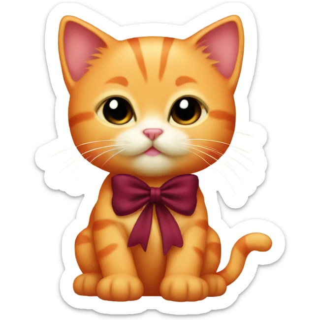 Baby orange kitty with a coquette burgundy bow sticker