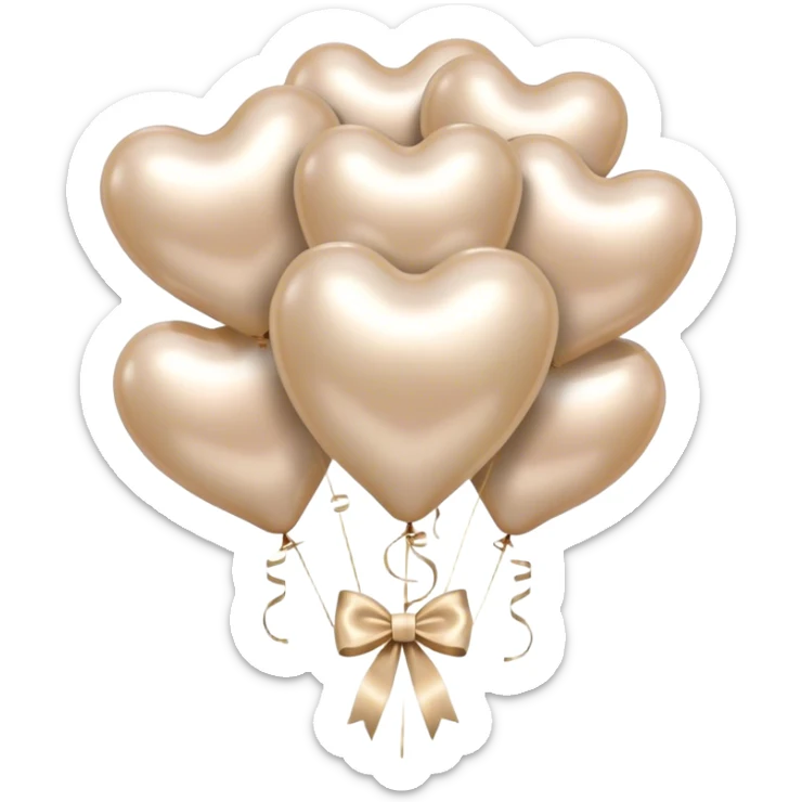 pearl-colored bow and 6 beige  metallic aesthetic heart-shaped balloons sticker