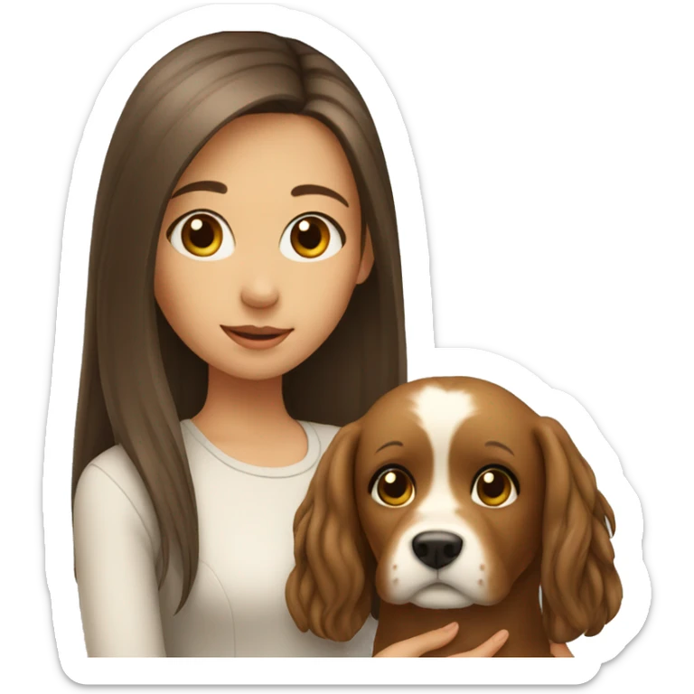 girl with long hair holding a dog sticker