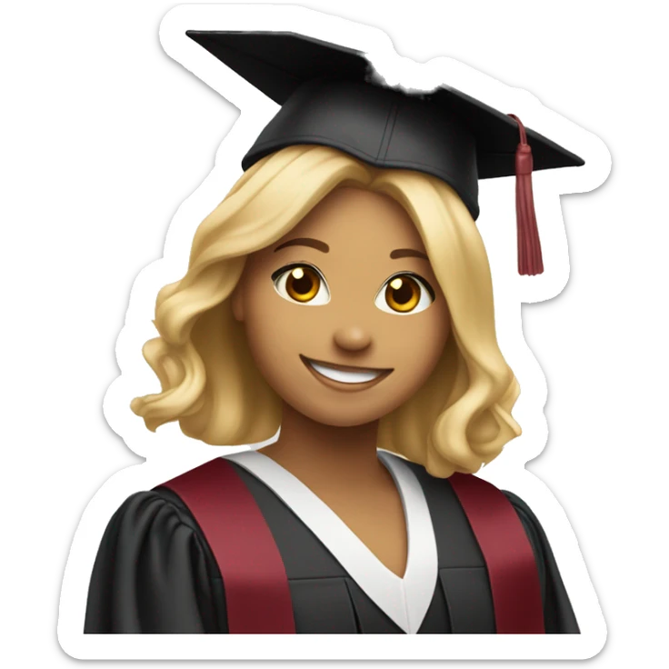 Blonde girl smiling wearing graduation cap with university of Chicago Loyola sticker