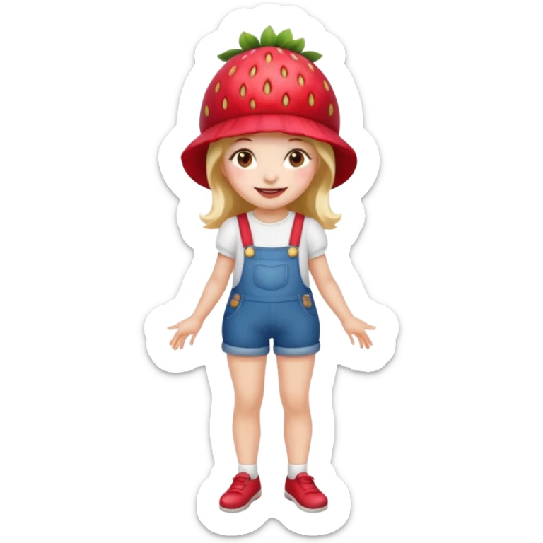 Strawberry shortcake human girl full body and legs with a strawberry hat on her hair without a cake sticker